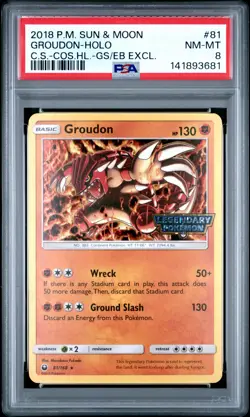 2018 POKEMON SUN & MOON CELESTIAL STORM #81 GROUDON-HOLO PSA 8 - Image 1