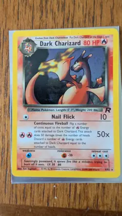 SWIRL Pokemon Team Rocket Dark Charizard Holo Card 4/82 WOTC Vintage Foil Rare - Image 1