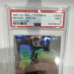 Michael Jordan 1991 Upper Deck Award Winner Holograms #AW4 PSA 9 Bulls - Image 2