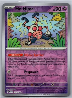 Mr. Mime 122/165 Rare 151 Pokemon Reverse Holo Lightly Played - Image 1