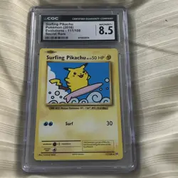 2016 😺 Pokemon Evolutions Surfing Pikachu Secret Rare #111 CGC 8.5 - Image 1