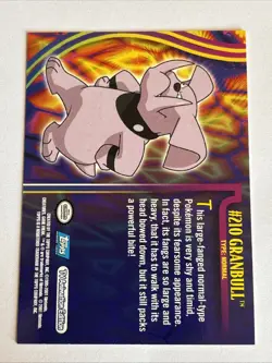 Mint/Nm Rare Glossy 1st Topps Pokemon Johto Series 1 Non Holo Granbull #210 - Image 2