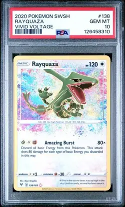 2020 Rayquaza Amazing Rare 138/185 Pokemon SWSH Vivid Voltage PSA 10 GEM MINT - Image 2