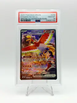 2025 POKEMON DESTINED RIVALS SIR ETHAN'S HO-OH EX 230/182 PSA 10 - Image 1