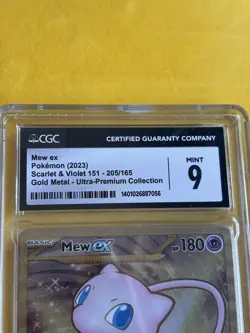 Pokemon TCG Mew EX 205/165 Scarlet & Violet 151 Gold Metal Card CGC Grade Mint 9 - Image 3