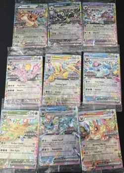 Pokemon Prismatic Evolutions Surprise Complete Set All 9 Holo Stamp Cards - Image 1