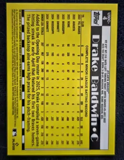 2025 TOPPS UPDATE SILVER PACK 1990 CHROME U90C-4 DRAKE BALDWIN RC AUTO /199 - Image 2