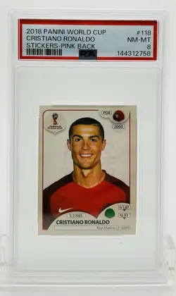 Panini 2018 Cristiano Ronaldo Russia World Cup Portugal Sticker Pink PSA 8 - Image 1