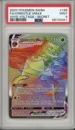 2020 Pokemon SWSH Vivid Voltage Orbeetle VMAX Full Art Secret #186 PSA 9 - Image 1