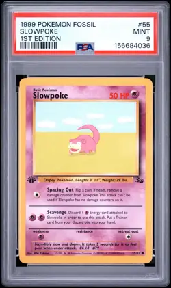 Pokemon Slowpoke 55/62 Fossil 1st Edition PSA 9 Mint 1999 English Card - Image 1