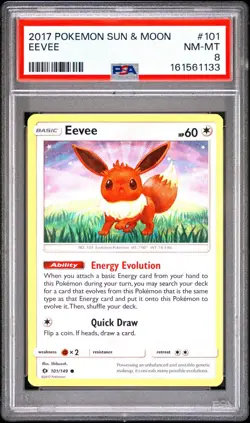 Pokemon 2017 Sun & Moon SM Base Set Eevee 101/149 English PSA 8 Regular - Image 1