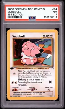 2000 POKEMON NEO GENESIS 1ST ED #74 SNUBBULL PSA 7 - Image 1