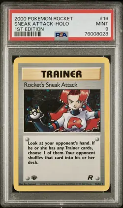 Pokemon Team Rocket 1st Edition Rocket's Sneak Attack Holo Card 16/82 PSA 9 - Image 1