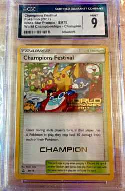 Pokemon Worlds 2017 Champion Festival CGC 9 | Pop6 | English Promo Champion Card - Image 1