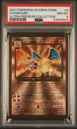 2021 Pokemon Charizard Gold Metal Celebrations UPC Ultra Premium Coll. #4 PSA 8 - Image 1