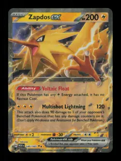 HOLO ZAPDOS EX DOUBLE RARE 145/165 NM POKEMON - Image 1