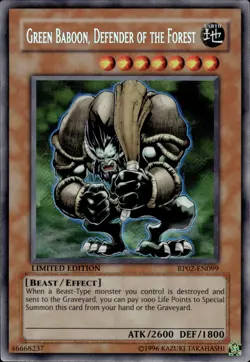 Green Baboon, Defender Of The Forest - Secret Rare Limited RP02-EN099 LP YuGiOh - Image 1