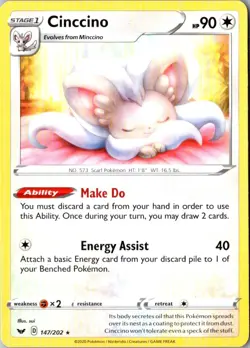 Cinccino 147/202 Sword & Shield Near Mint Pokemon - Image 1