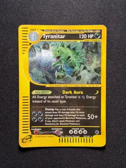 2002 Pokemon Expedition Tyranitar 29/165 Holo Swirl Rare e-Reader HP/Damaged - Image 1