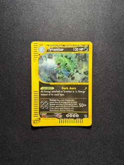 2002 Pokemon Expedition Tyranitar 29/165 Holo Swirl Rare e-Reader HP/Damaged - Image 3