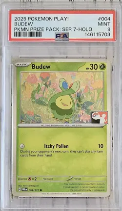 2025 POKEMON PLAY! POKEMON PRIZE PACK: SER 7 HOLO #004 BUDEW PSA 9 Mint - Image 1