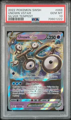 2022 POKEMON SWORD & SHIELD SILVER TEMPEST #066 UNOWN VSTAR PSA 10 - Image 1