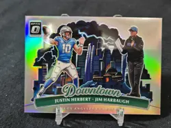 2025 JUSTIN HERBERT JIM HARBAUGH DOWNTOWN DUOS DONRUSS OPTIC #4 - Image 1