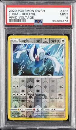 2020 POKEMON SWORD & SHIELD VIVID VOLTAGE #132 LUGIA-REVERSE FOIL PSA 9 - Image 1