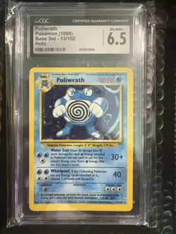 Pokemon 1999 Poliwrath 013/102 Base Set Holo Rare EN CGC 6.5 Graded - Image 1