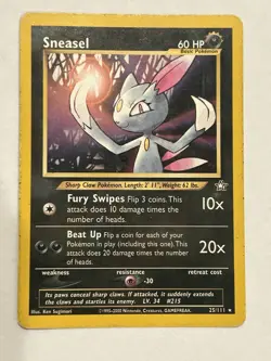 Pokemon TCG Sneasel Neo Genesis Card 25/111 Unlimited Rare - Image 1