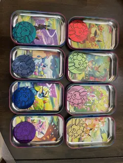 Prismatic Evolutions Empty Mini Tin Set Of 9 with Display + 9 Coins /Art Cards - Image 2