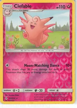 Clefable 133/214 Rare Unbroken Bonds Pokemon Reverse Holo DMG Chiaki - Image 1