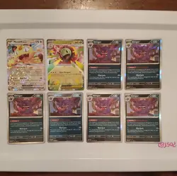 Pokemon TCG 9 card lot. Near mint condition. Meowth ex, Pikachu reverse, Gengar+ - Image 1