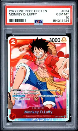 2022 One Piece OP01 EN Monkey D Luffy #024 PSA 10 GEM MINT - Image 1