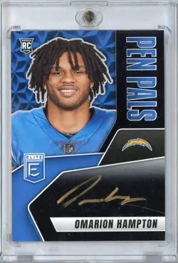 2025 Donruss Elite Pen Pals Omarion Hampton #PPVOHA Black Gold Auto Rookie Card - Image 1