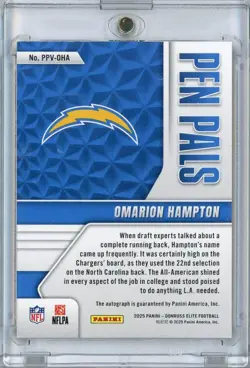 2025 Donruss Elite Pen Pals Omarion Hampton #PPVOHA Black Gold Auto Rookie Card - Image 2