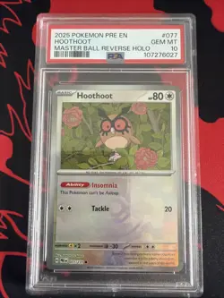2025 HOOTHOOT MASTER BALL REVERSE HOLO PRISMATIC EVOLUTIONS POKEMON PSA 10 #077 - Image 1