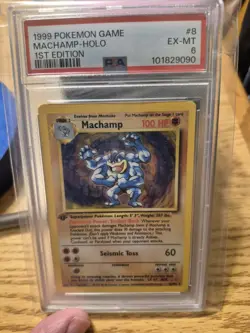 1999 Pokemon Game Machamp 1st Edition Holo PSA 6 #8/102 - Image 1