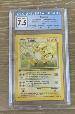 1999 Pokemon German Raichu- 1st Edition Base Set Holo, CGC 7.5 14/102 - Image 1