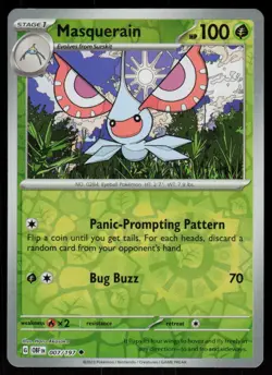Masquerain 007/197 Uncommon Obsidian Flames Pokemon Reverse Holo Near Mint - Image 1
