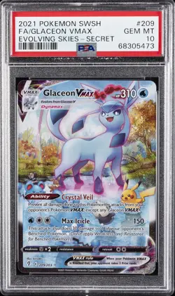 2021 POKEMON SWORD & SHIELD EVOLVING SKIES SECRET FULL ART/GLACEON VMAX PSA 10 - Image 1