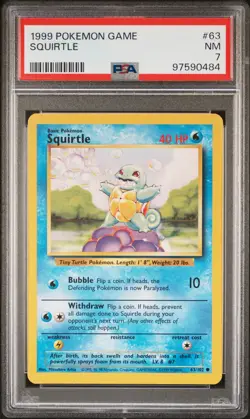 1999 POKEMON GAME ORIGINAL BASE SET - WOTC #63 SQUIRTLE PSA 7 - Image 1