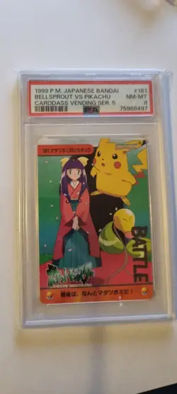 Pokemon Bandai Carddass Anime Collection #181 Bellsprout VS Pikachu PSA 8 JAPANE - Image 1