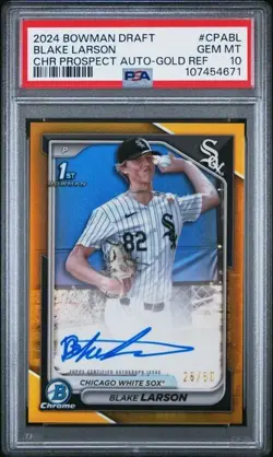 2024 BOWMAN DRAFT CHROME PROSPECT AUTO GOLD REFRACTOR /50 BLAKE LARSON PSA 10 - Image 1