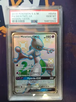 2019 POKEMON SUN & MOON HIDDEN FATES #SV59 FA/MEWTWO GX PSA GEM MT 10 - Image 1