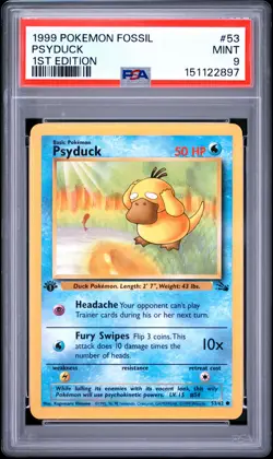 1999 POKEMON FOSSIL #53 PSYDUCK 1ST EDITION PSA MINT 9 - Image 1