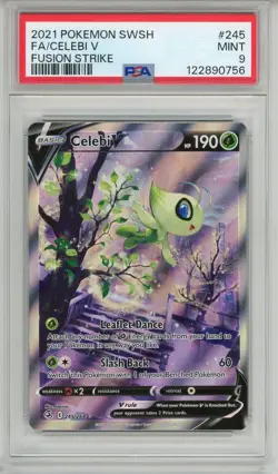 2021 POKEMON SWSH 245 FULL ART CELEBI V MINT PSA 9 FUSION STRIKE - Image 1