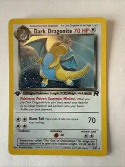 Pokemon TCG Dark Dragonite Holo Rare Card 1st Edition 5/82 - Image 1