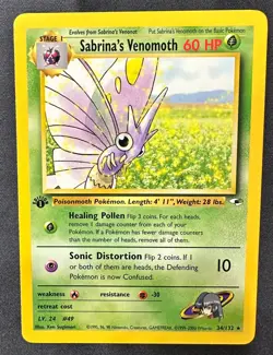 Pokemon 2000 Gym Heroes 1st Edition SABRINA'S VENOMOTH 34/132 NM-never played - Image 1