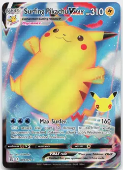 Surfing Pikachu VMAX 009/025 Holo VMAX Rare Celebrations Pokemon Holo Near Mint - Image 1